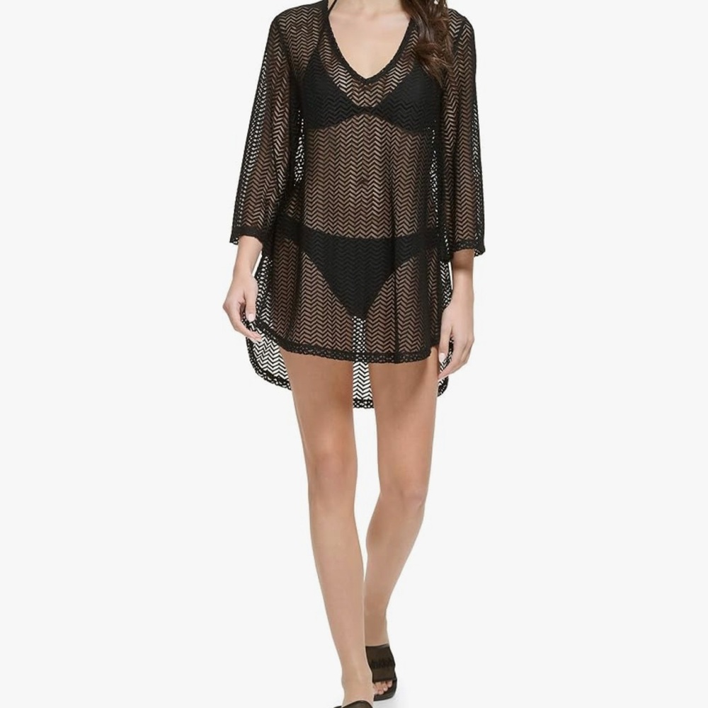Calvin Klein Pattern Black Swimsuit Cover Up Tunic Top Beach‎ Pool